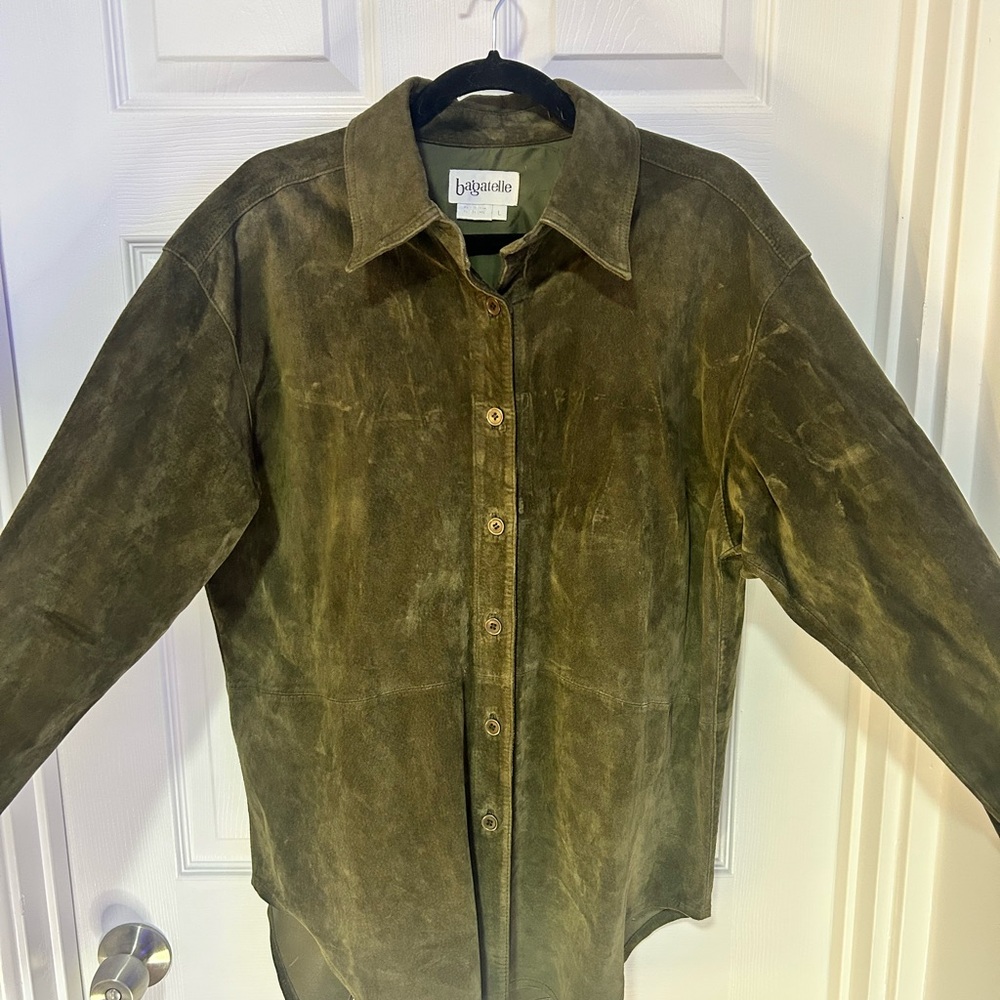 Bagatelle Olive Green Women’s Suede Collared Button Jacket - Size L